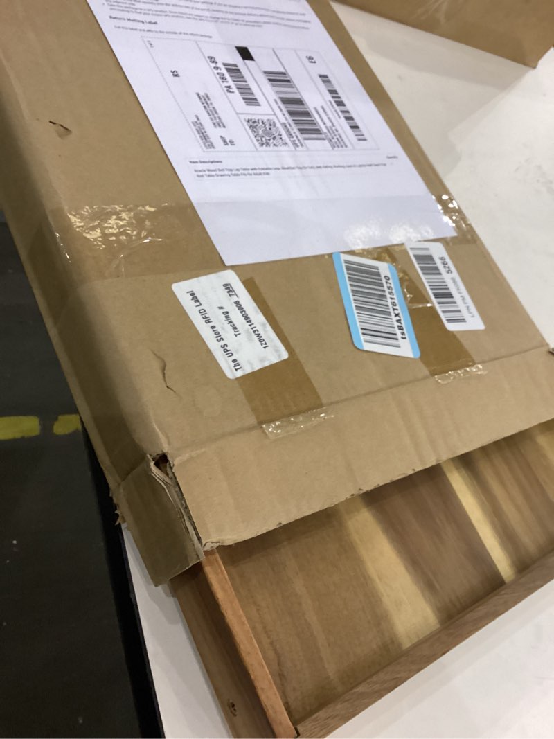 Condition photo showing As Is for Acacia Wood Bed Tray Lap Table with Foldable Legs, Breakfast Tray for Sofa, Bed, Eating, Working, Used As Laptop Desk Snack Tray Bed Table Drawing Table Fits for Adult Kids