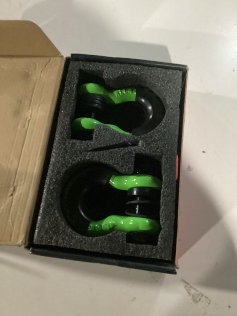 Condition photo showing New/Like New for Shackles 3/4 Inch D Ring Shackle (2 Pack) 45,000lb Break Strength with 7/8 Inch Pin, Isolator and Washer Kits for Use with Tow Strap, Winch, Off-Road Jeep Truck Vehicle Recovery, Green