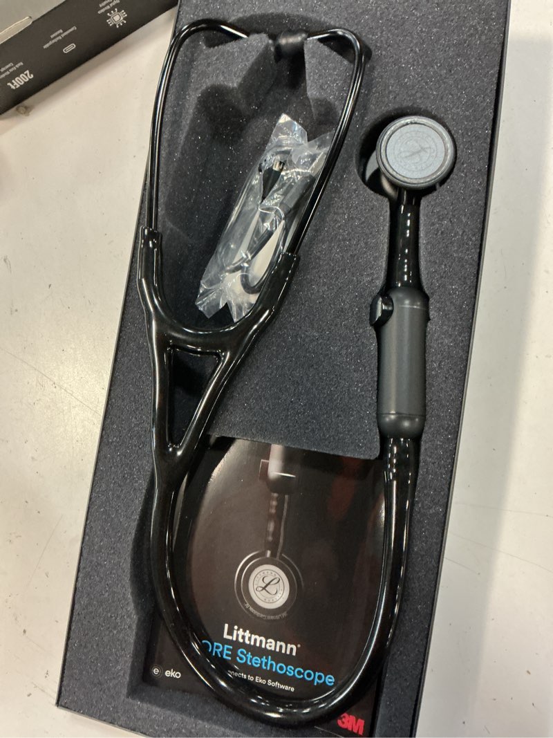 Condition photo showing Good Condition for 3m littmann core digital stethoscope, our most advanced stethoscope yet, up to 40x amplification, active noise cancellation, in-app sound wave visualization, black-finish chestpiece, 8480 black tube, black stem black-finish chestpiece
