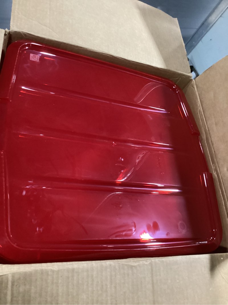 Condition photo showing As Is for IRIS USA 33 Quart Christmas Wreath Storage Container Box with Lid, 3-Pack, Stackable Under Bed Storage Organizer Bin with Latching Buckles for 20" Wreaths Christmas Decorations Garlands, Clear/Red 20" Wreath - 3-Pack