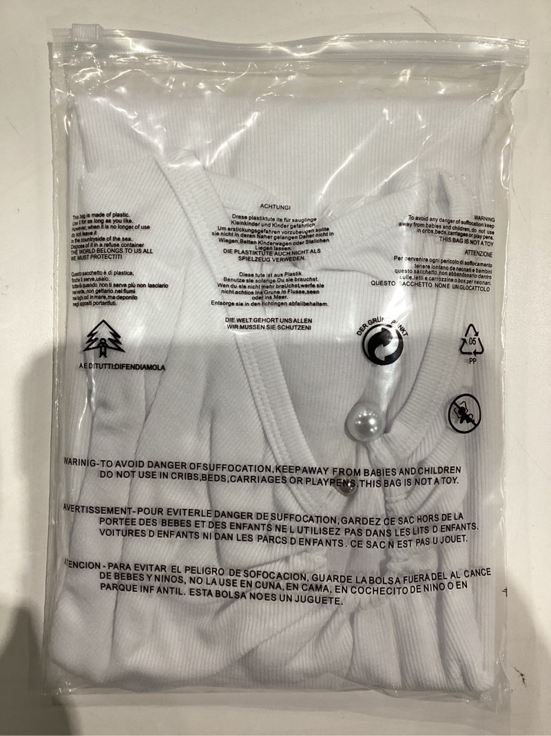 Condition photo showing New/Like New for SANDERY Womens Short Sleeve T Shirts Asymmetrical Neck Slim Fitted Ribbed Knit Trendy Basic Summer Tops 2025 White Small