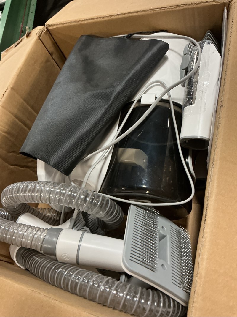 Condition photo showing As Is for airrobo dog grooming vacuum kit,12000pa strong pet vacuum for shedding,grooming hai,quiet,pg100,2l large capacity white-5-in-1