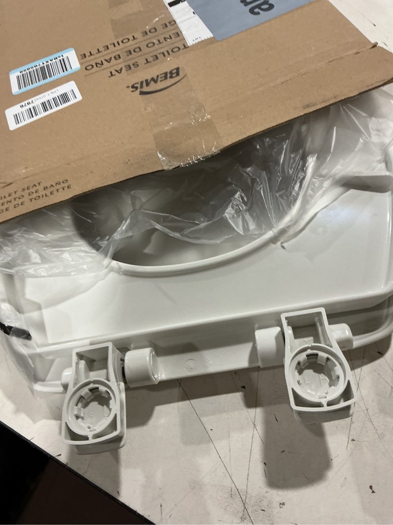 Condition photo showing As Is for bemis 7300slec slow close toilet seat, easy clean hinges and durable plastic seat, made in usa, elongated, white elongated slow close