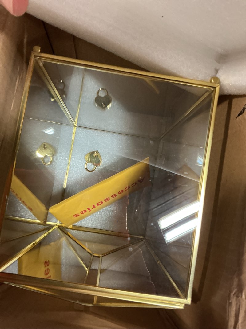Condition photo showing As Is for ncyp small 10.2" x 5.9" x 7.9" glass cards box with slot and lock for wedding reception - home birthdays party geometric decorative, gold - slot length 6.3 inches (glass box only) 10.2 x 5.9 x 7.9inches gold
