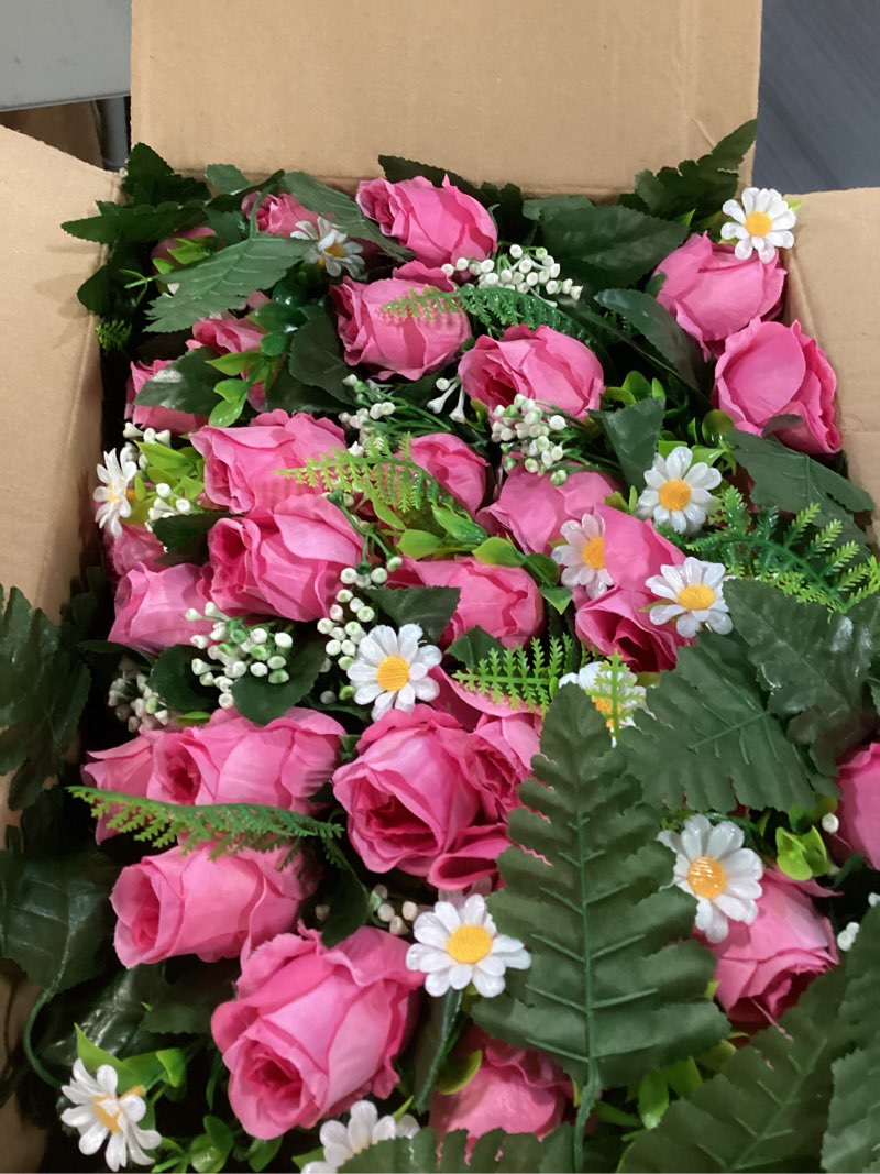 Condition photo showing Good Condition for wocst 3sets cemetery decorations for grave large headstone flower saddle grave silk flowers with vases for outdoor grave decoration(pink) pink 2 bouquet and saddle