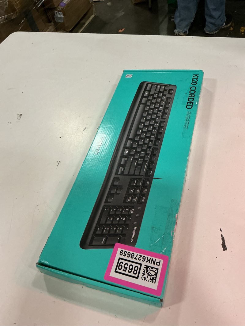 Condition photo showing New/Like New for logitech k120 wired keyboard for windows, usb plug-and-play, full-size, spill-resistant, curved space bar, compatible with pc, laptop - black