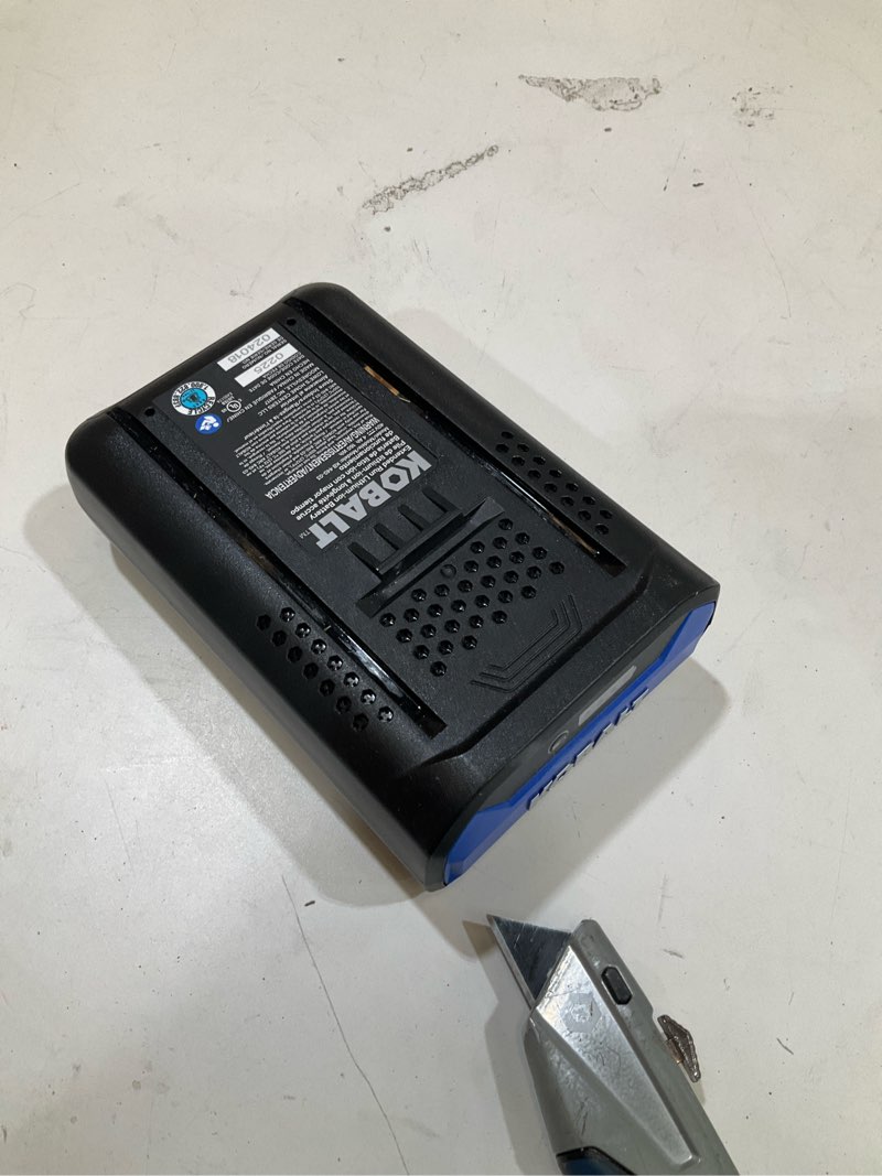 Condition photo showing As Is for kobalt 40v 4ah lithium-ion battery.