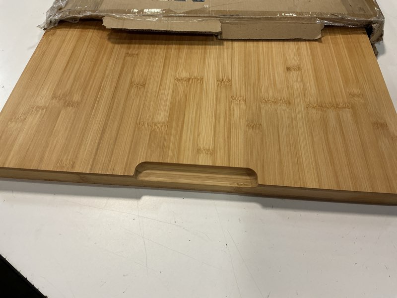 Condition photo showing Good Condition for kikcoin 30”×20” bamboo cutting boards for kitchen, heavy duty wooden cutting boards, healthy extra large chopping boards with deep juice groove and handle, oversized stove top cover, natural 30"l x 20"w
