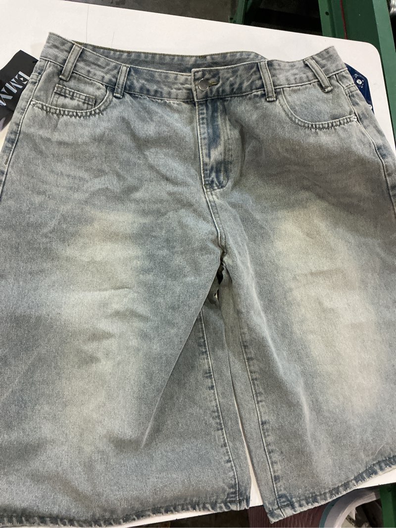 Condition photo showing Good Condition for emmiol women's summer trendy baggy denim shorts y2k wide leg jean jorts, knee length loose fit size 12
