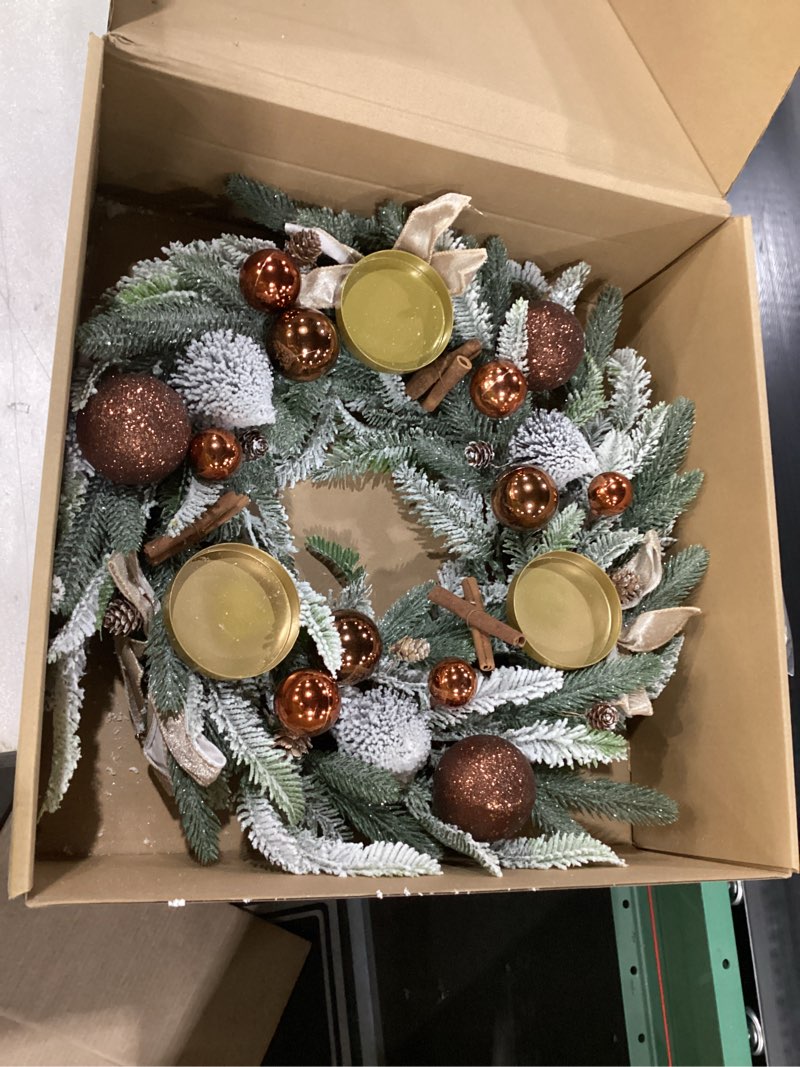 Condition photo showing New/Like New for Large Christmas Dining Table Centerpiece Wreath Decoration, 3 Arms Christmas Candlestick Wreath Arrangement for Home Indoor Dining Room Kithchen Decor, 28 Inch Diameter