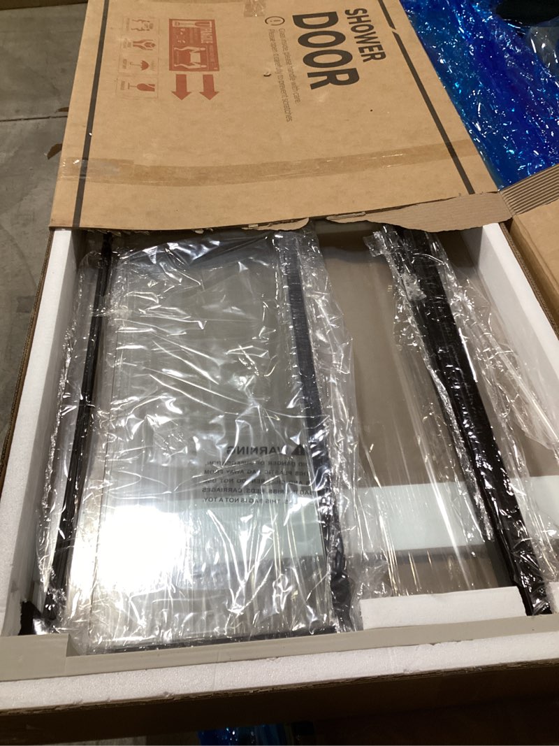 Condition photo showing Good Condition for Keonjinn Pivot Shower Door, 38-42" W x 72" H Semi-Frameless Pivot Swing Glass Shower Door, 1/4"(6mm) Clear SGCC & ASNI Tempered Glass with Explosion-Proof Film & Nano Coating? Matte Black Finish 38-42" W x 72" H Matte Black