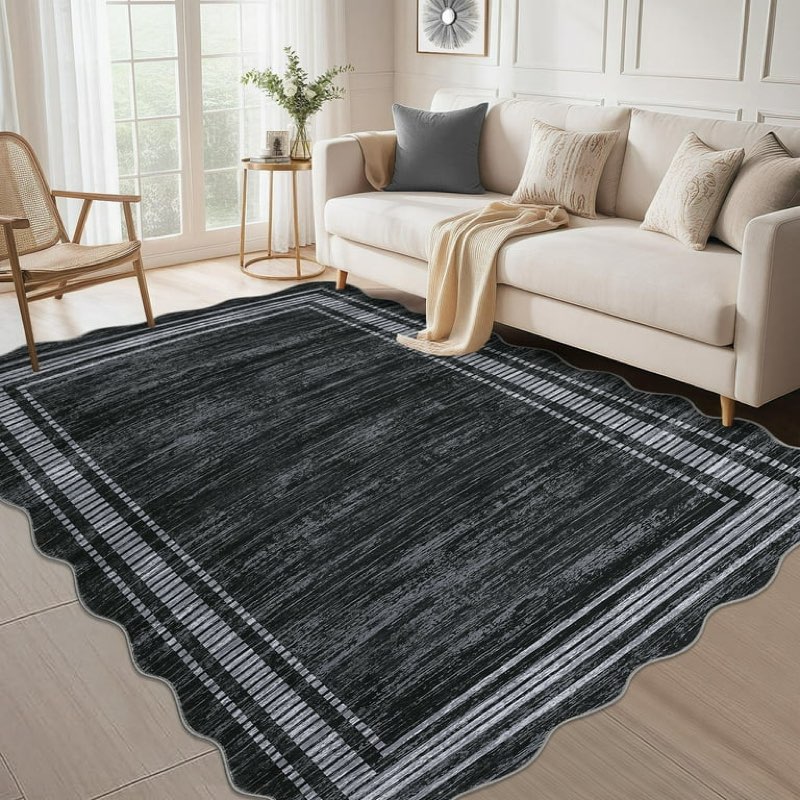 garvee scalloped modern abstract area rug 8x10 washable rug for living room, non-slip soft carpet