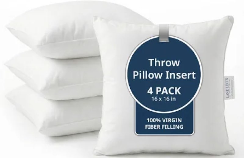 lane linen 4 pack 18x18 white throw pillow inserts for decorative pillow covers, couch pillows for living room, fluffy pillows for bed