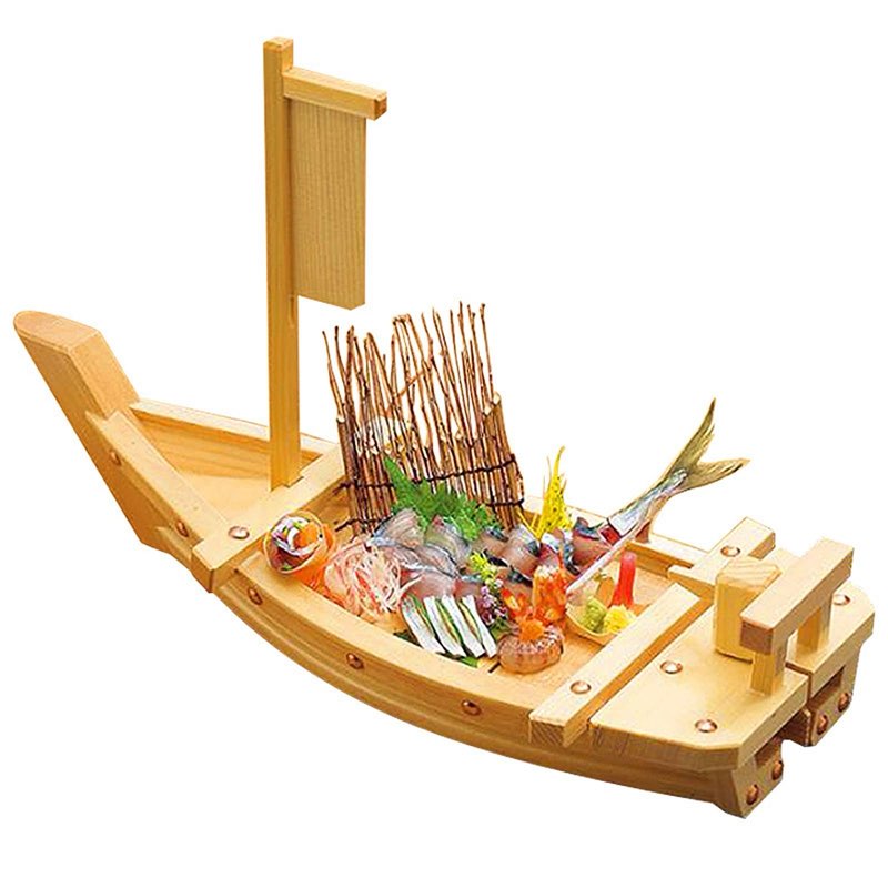 large sushi boat serving tray, sushi boat, easy to clean, natural bamboo sushi wooden boat, for sushi or appetizers