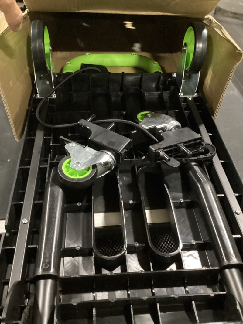 Condition photo showing Good Condition for 2-in-1 folding hand truck & dolly cart, convertible hand truck with flat platform, quiet tpr wheels, lightweight 12.5lb, 264 lb flat / 176 lb upright capacity, compact cart for moving, boxes & luggage black