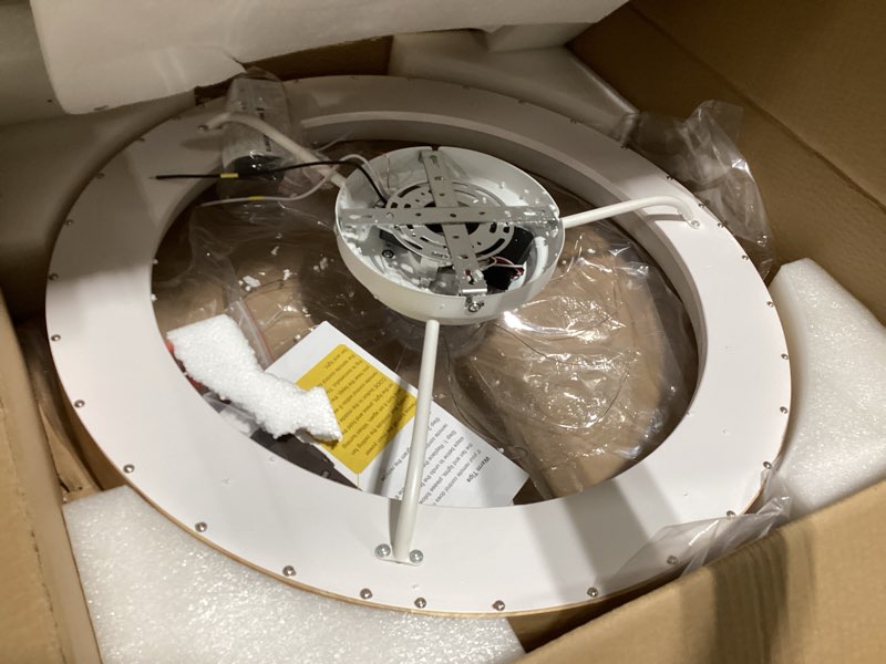 Condition photo showing As Is for 24'' ceiling fan with light fandelier flush mount low profile wood ceiling fan with dimmable led light 3 color 6 speeds 24 inch wood