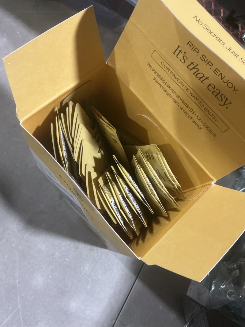 Condition photo showing Good Condition for cymbiotika liposomal vitamin d3 + k2 + coq10 liquid supplement, enhanced absorption, joint + bone health, immune support, heart health, gluten free, soy free, plant-based, 28 5 ml packets