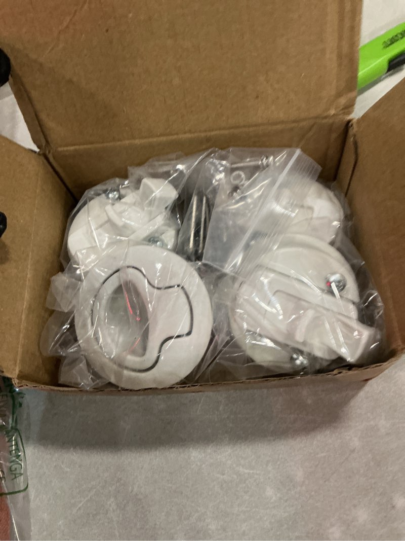 Condition photo showing Good Condition for wjskdq 4pcs boat slam latch 2'' flush pull slam latches round plastic round for rv boat door hatch cabinet pull locking deck hatch door white