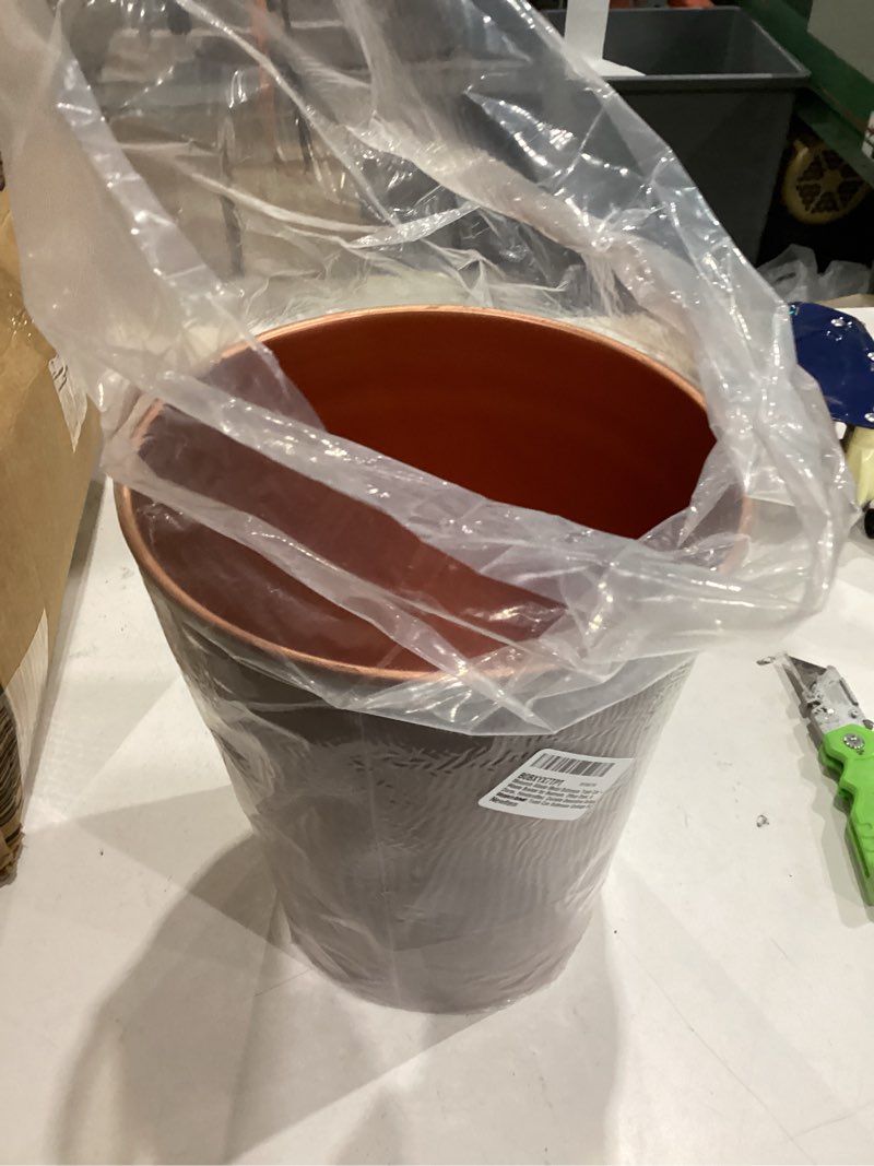 Condition photo showing Good Condition for monarch abode metal bathroom trash can – waste basket for bedroom, office desk, & dorm, handcrafted, durable decorative antique copper small trash can bathroom garbage bin wastebasket standard antique copper finish