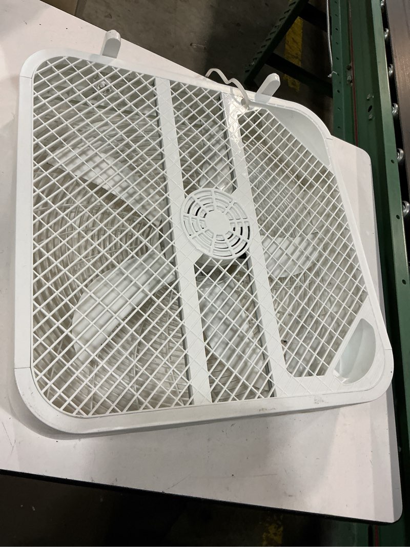 Condition photo showing As Is for utilitech 20-in high velocity indoor box fan, in white