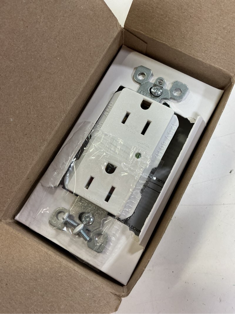 Condition photo showing Good Condition for leviton 15 amp, 125 volt, decora plus duplex surge suppressor receptacle, straight blade, industrial grade, 5280-w, white 1 pack