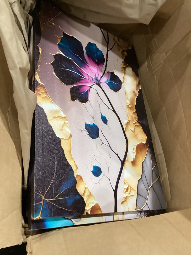 Condition photo showing Good Condition for bvveykxx purple gold abstract flowers canvas wall art elegant purple gold florals pictures wall decor purple and gold posters prints artwrok for living room bedroom hallway home decoration 16x24in purple flowers canvas 24"l x 16"w