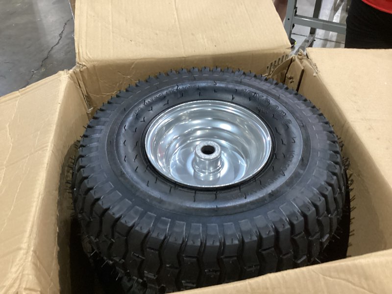 Condition photo showing Good Condition for (2 pack) rrq 15x6.00-6nhs lawn mower tires and wheel assembly, replacement riding lawn mower front tires, compatible with john deere craftsman husqvarna lawn mowers, 3/4" bushings, 3" centered hub