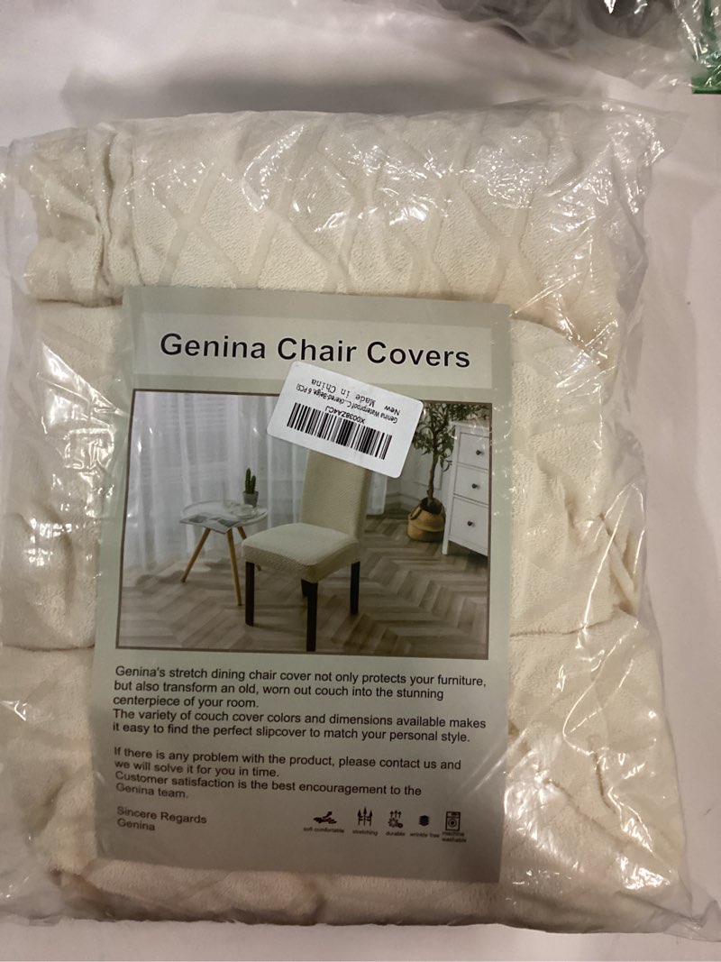 Condition photo showing New/Like New for Genina Waterproof Chair Covers for Dining Room 6 Pack, Dining Chair Cover Removable Parson Chair Slipcover Chair Protectors Covers for Kitchen (Argyle-Beige, 6 PCS) Argyle-beige Standard-6 PCS
