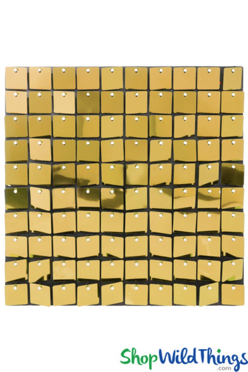 8 x 8 FT Light Gold Shimmer Wall Backdrop for Party Decorations - 64 Pcs Square Sequin Backdrop Pane