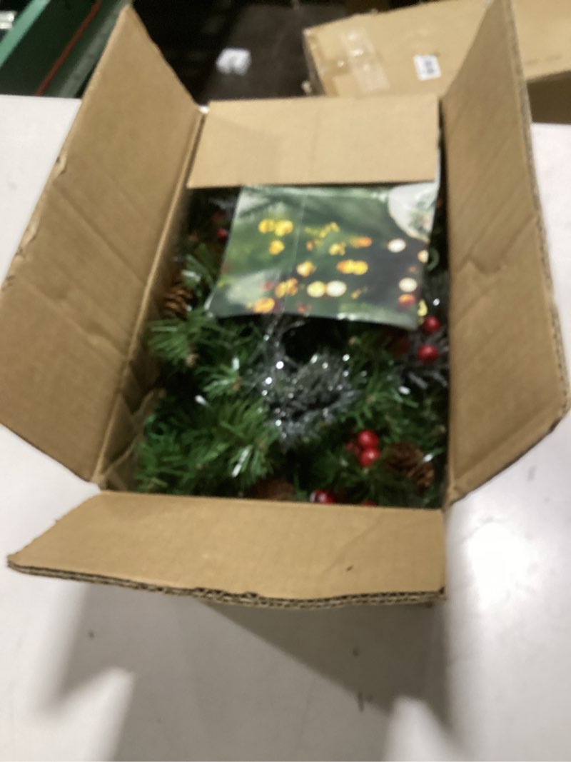 Condition photo showing As Is for Pre-Lit Artificial Christmas Garland, Green, White Lights 50, Decorated with Pine Cones, Berry Clusters, Plug in, Christmas Decorations, 9 Feet