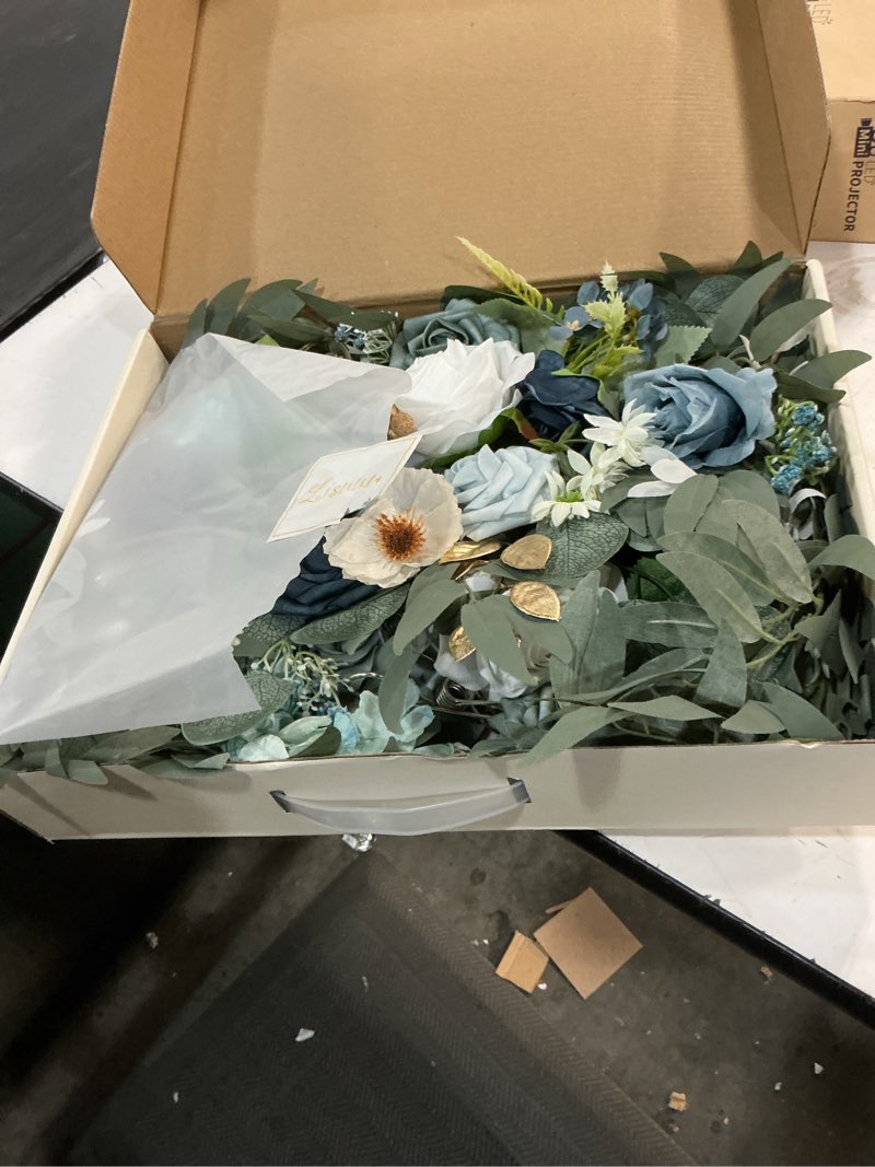 Condition photo showing Good Condition for lisuun wedding arch flowers, artificial floral decor for wedding ceremony & reception, standard size large flower swag set for backdrop & welcome sign, pack of 2 (gray blue)
