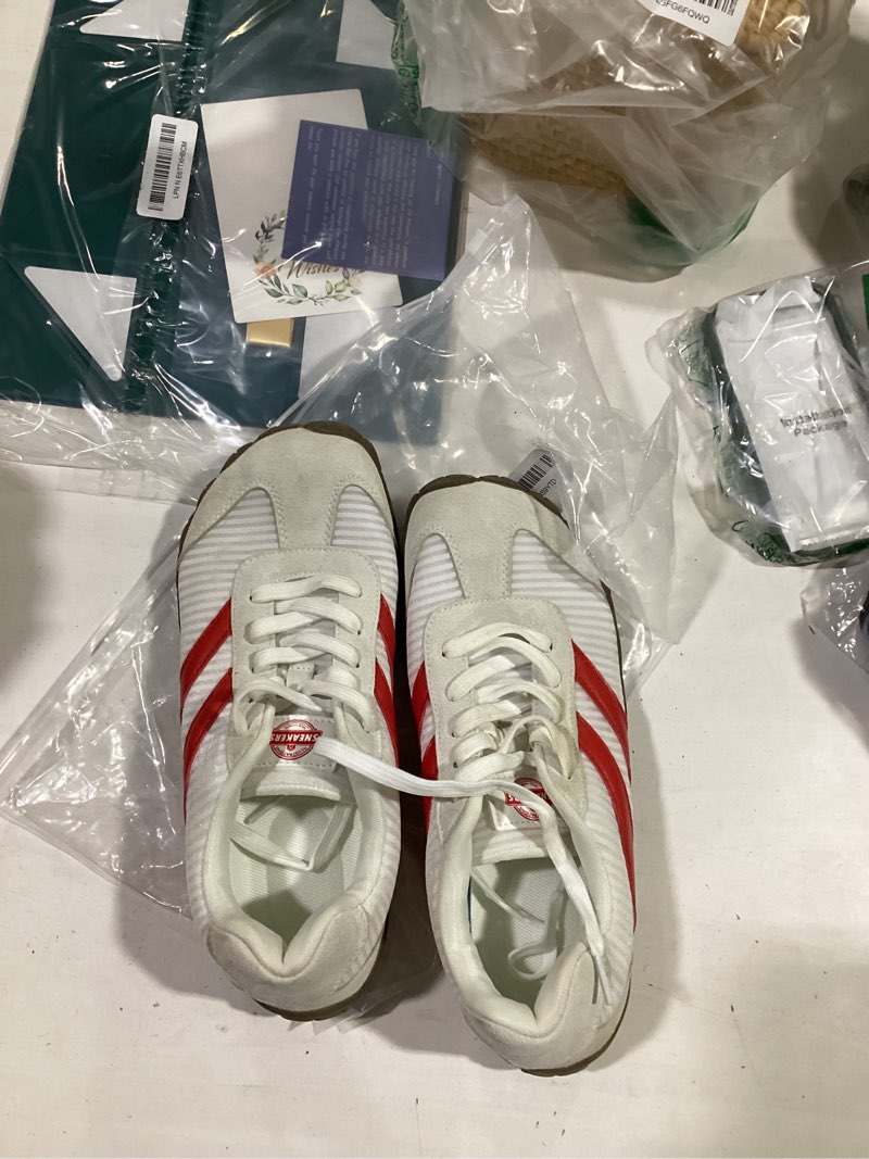 Condition photo showing Good Condition for barefoot shoes women men - wide toe box sneakers women casual tennis shoe | zero drop minimalist trainers hiking walking shoes | lightweight breathable non-slip comfortable fashion sneakers footwear 9.5-10 women/8-8.5 men white+red