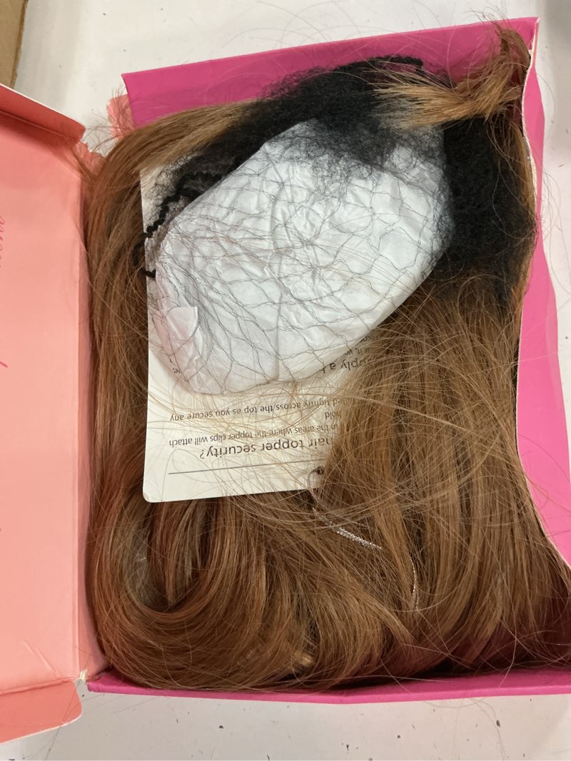 Condition photo showing As Is for paneway hair topper with bangs 18inch straight toppers 6.5“ ×6.5” base premium synthetic hair pieces for women-ginger strawberry blonde 18 inch ginger strawberry blonde