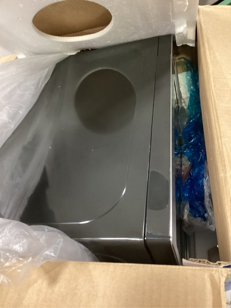 Condition photo showing Good Condition for ge compact countertop microwave oven, 0.7 cubic ft., 700-watt capacity, 6 auto cooking settings, child-lock technology, dorm room or apartment, stainless steel 0.7 cu.ft. stainless steel