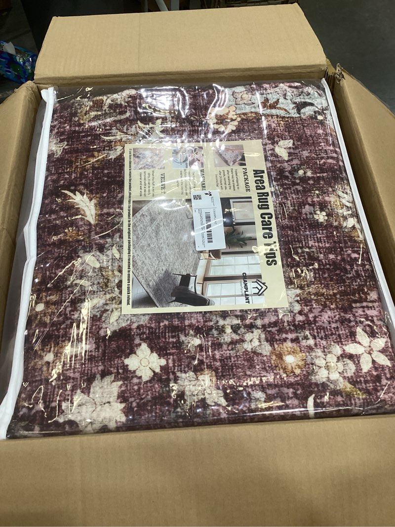 Condition photo showing New/Like New for champlant washable area rug 10'x14' boho design non-shedding easy care ideal for high traffic areas in living room bedroom office coffee table kitchen large carpet scarlet flowers 10' x 14' (rectangular)