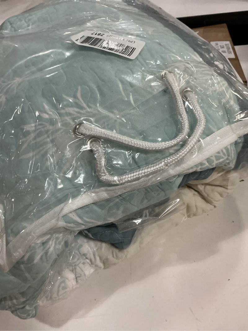 Condition photo showing As Is for Quilt Set King Size - King Quilts Bedding Set, 100% Cotton Reversible Luxury Comforter Set, Farmhouse Floral Boho Striped Patchwork Bedspreads Set with Shams for All Season - Blue Blue King