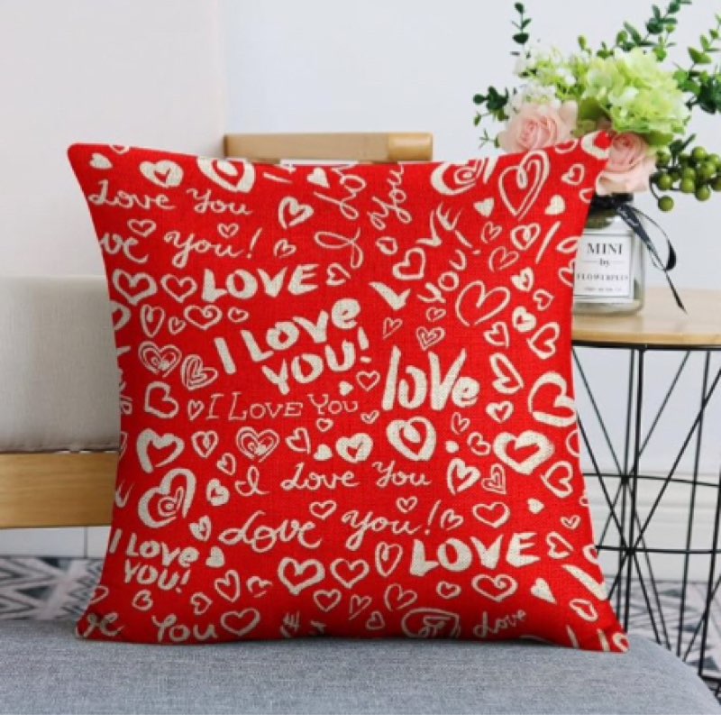 Valentine's Day Red Throw Pillow Covers 18×18 Pillowcases Set of 4 Hearts I Love You Linen Decorative Square Pillow Case Cushion Covers Standard Size for Sofa Couch Outdoor Bed Pillow Protectors
