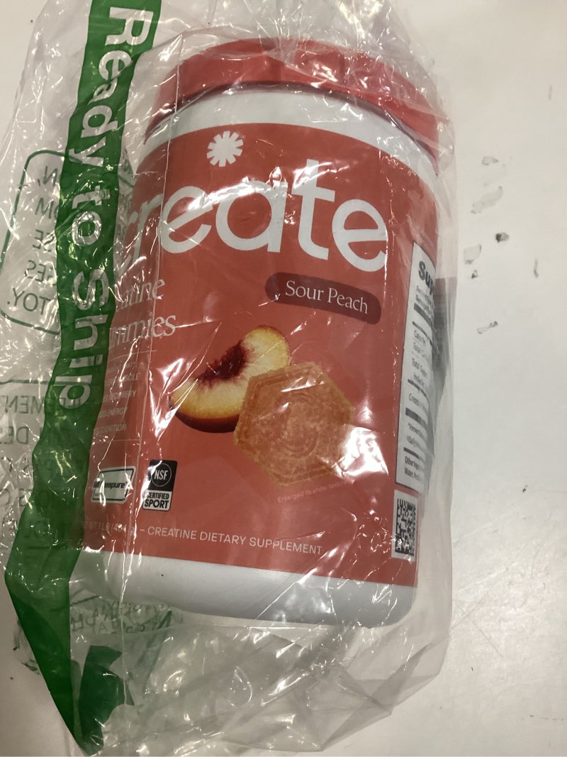 Condition photo showing New/Like New for create creatine monohydrate gummies for men & women, boost focus, strength, and endurance, anti-melting formula, vegan, gluten-free, non-gmo, 1.5g of creatine per gummy (sour peach)