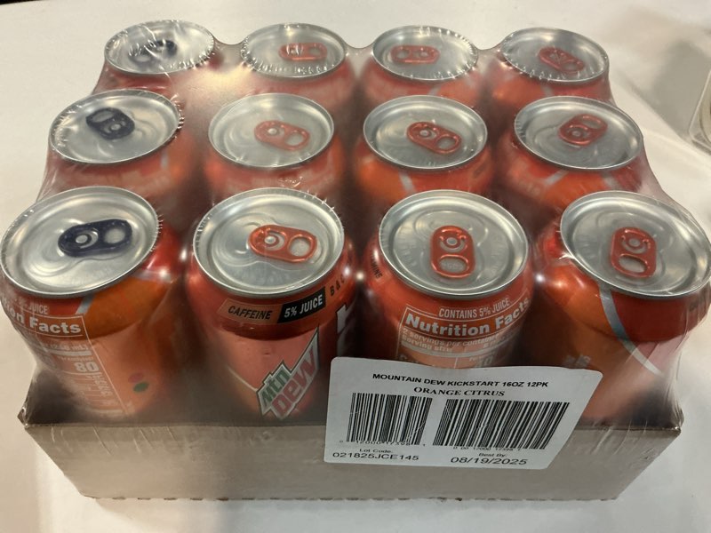 Condition photo showing New/Like New for Mountain Dew Kickstart, Orange Citrus, 92mg Caffeine, Vitamins B & C, 80 Calories, 5% Juice, 16 Fl Oz (Pack of 12) Orange Citrus 16 Fl Oz (Pack of 12)