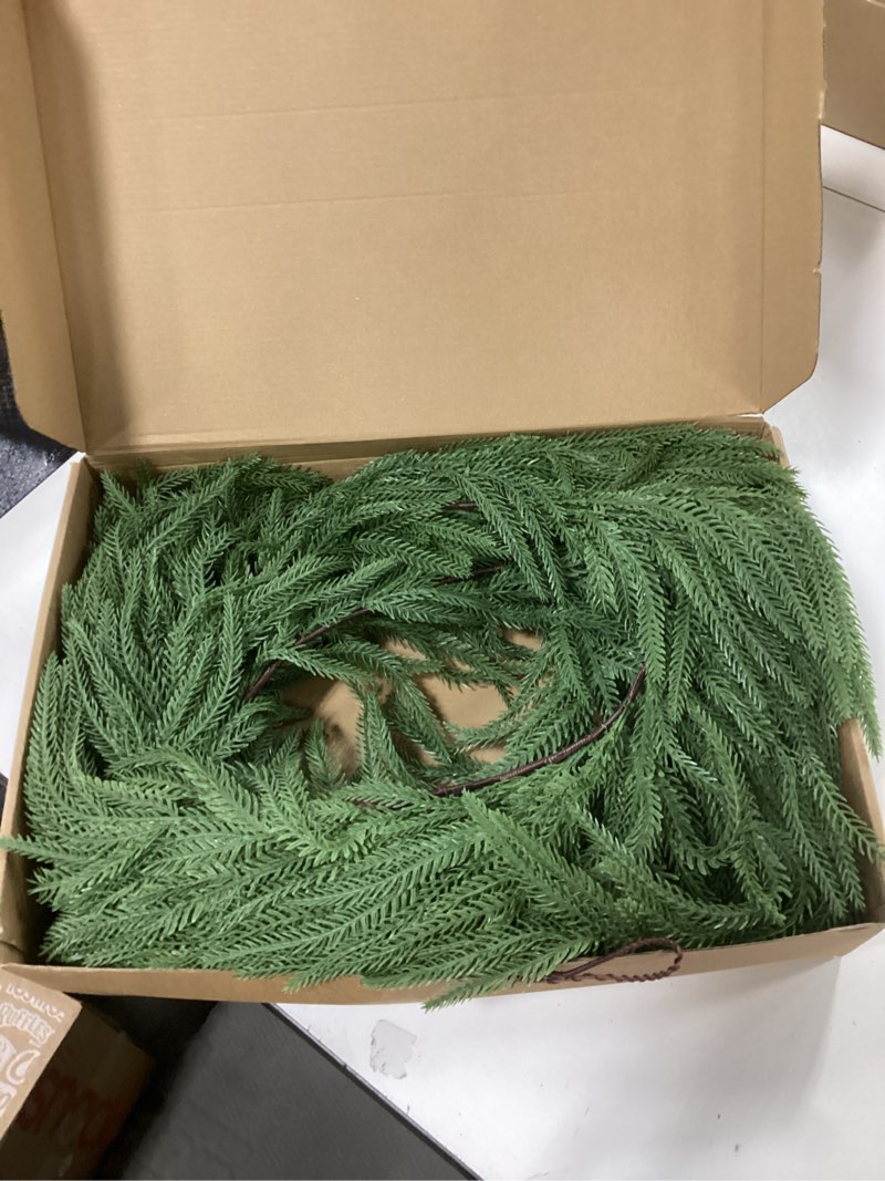 Condition photo showing Good Condition for DR.DUDU 6FT Christmas Norfolk Pine Garland, Artificial Greenery Garland Christmas Decorations Indoor for Mantle Fireplace Stairs, Xmas Home Décor Style 3 6FT