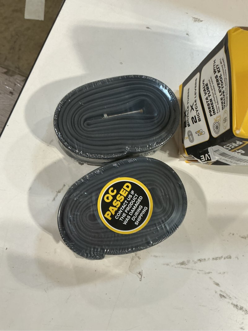 Condition photo showing New/Like New for ultraverse bike inner tube for 700x23-25c, 700x28-32c, 700x35-43c 28 inch bicycle wheel sizes with 48mm presta valve - butyl rubber tubes for road and gravel bikes - 2 tubes, 2 tire levers included 700 x 35-43c valve length 48mm