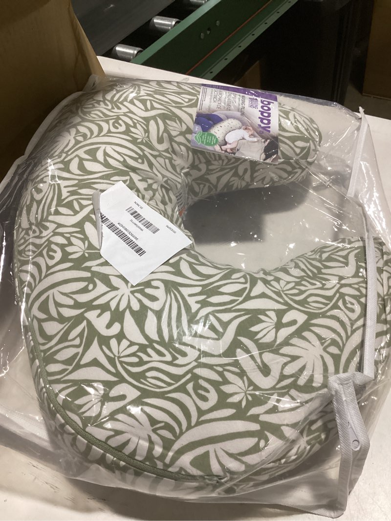 Condition photo showing Good Condition for nursing pillow for breastfeeding & bottle feeding, ergonomic c-shape feeding support pillow for caregiver, removable cotton cover, original size (leaves)