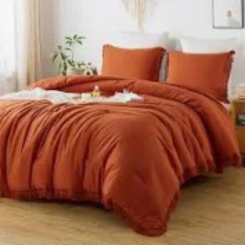 Andency King Size Comforter Set Burnt Orange, 3 Pieces Boho Terracotta Soft Lightweight Bedding Comf