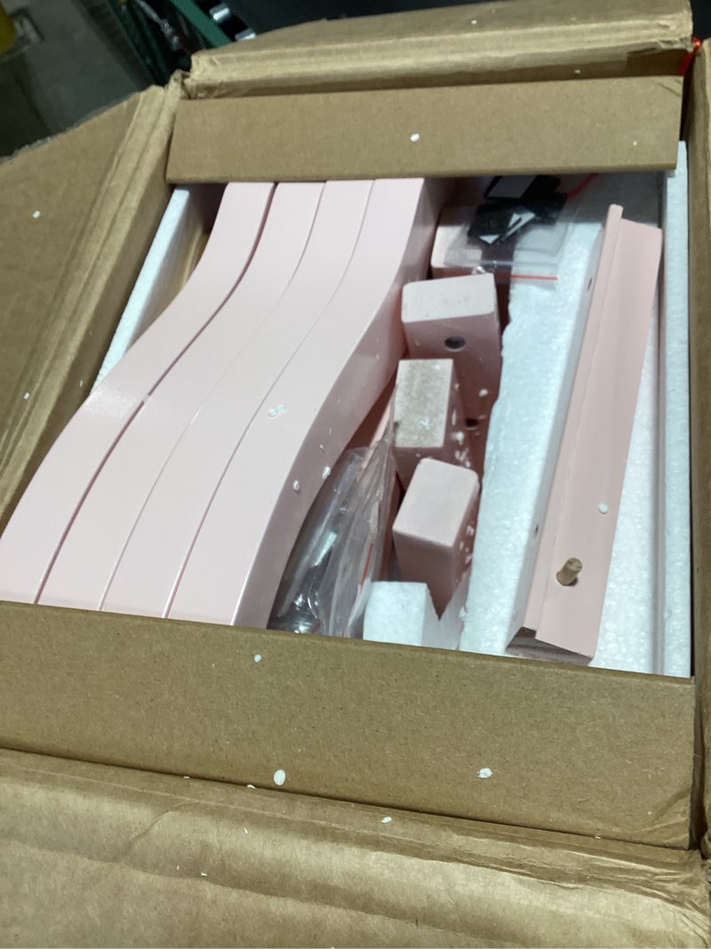 Condition photo showing As Is for utex kids vanity set with mirror and stool, kids make up vanity desk with mirrror for little girls, children makeup dressing table with drawer, pink pink-crown