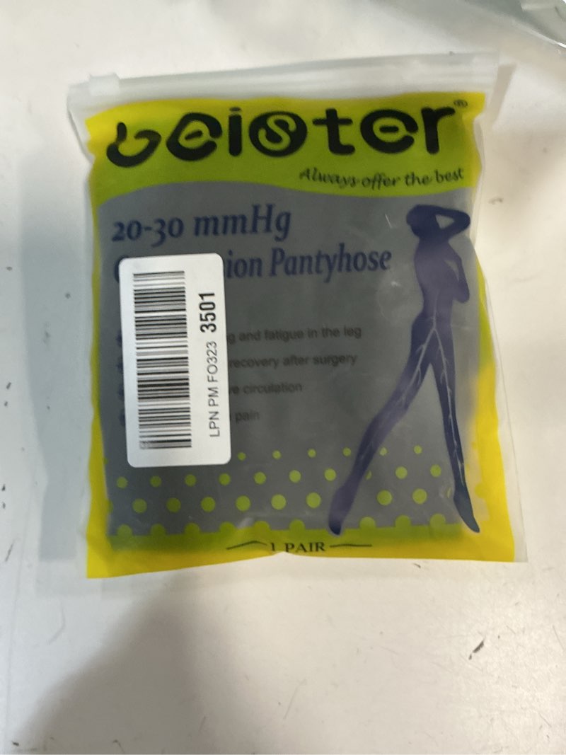 Condition photo showing New/Like New for beister Medical Compression Pantyhose for Women & Men, 20-30mmHg Graduated Support Tights, Opaque Footless Waist High Compression Stockings & Leggings for Varicose Veins, Edema, Flight, DVT Black Medium