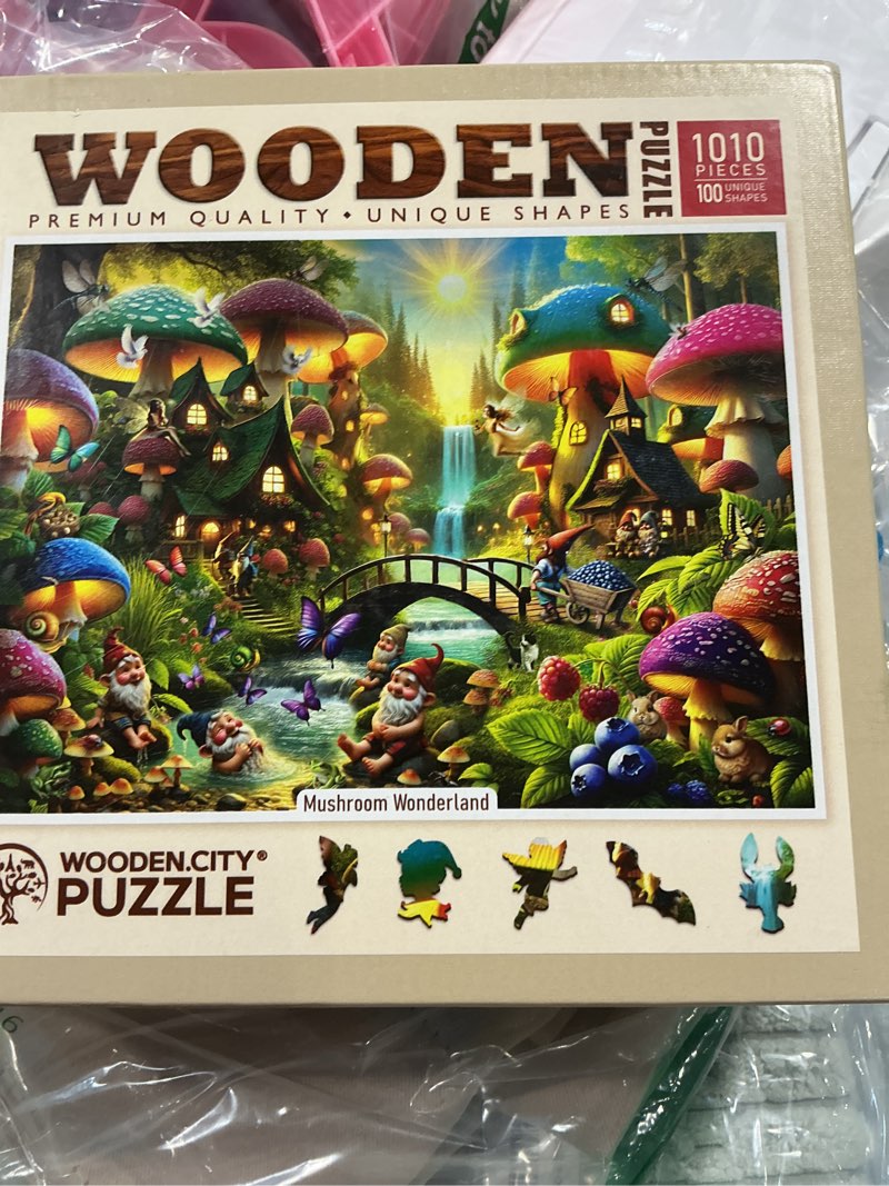 Condition photo showing As Is for wooden.city wooden puzzle 1000 pieces mushroom wonderland – premium 1000 piece wood puzzle for adults with 100 whimsy shapes – made & designed in eu