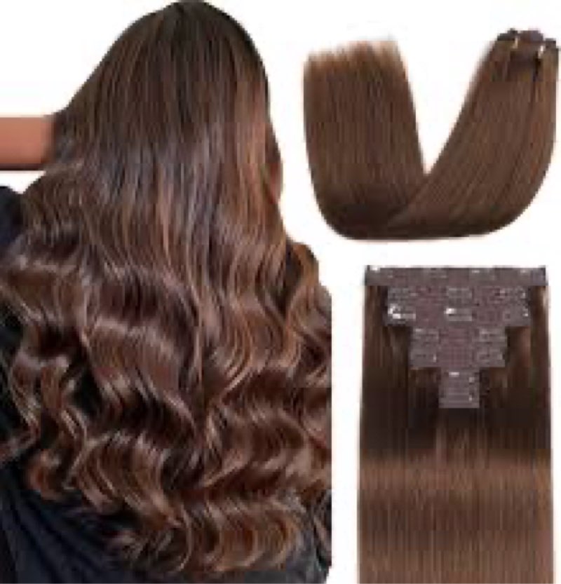 Sisily Clip in Hair Extensions Real Human Hair, Premium Human Hair Clip in Extensions Chocolate Brow