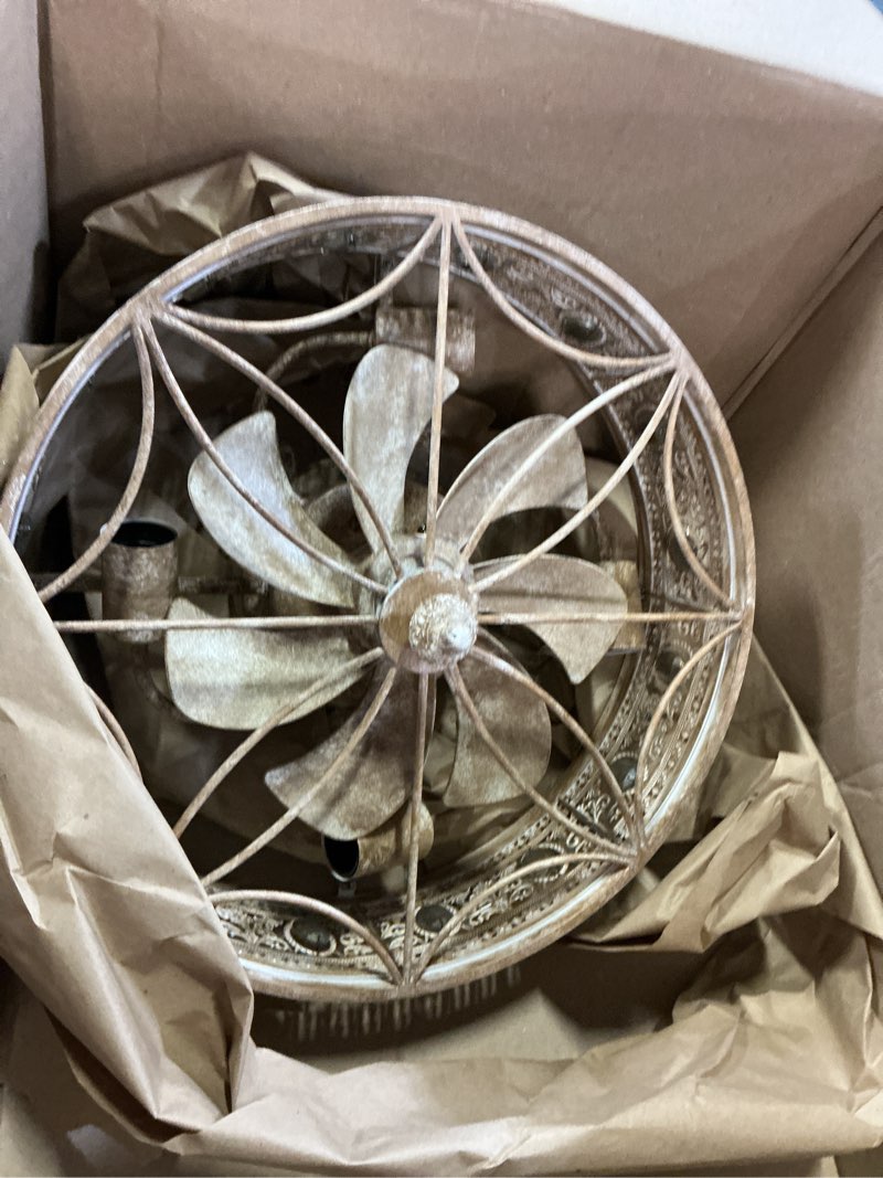 Condition photo showing As Is for fandelier ceiling fans with lights and remote,rustic farmhouse caged fan,vintage fancy antique crystal decorative,bladeless enclosed flush mount low profile small fandeliers for kitchen,bedroom