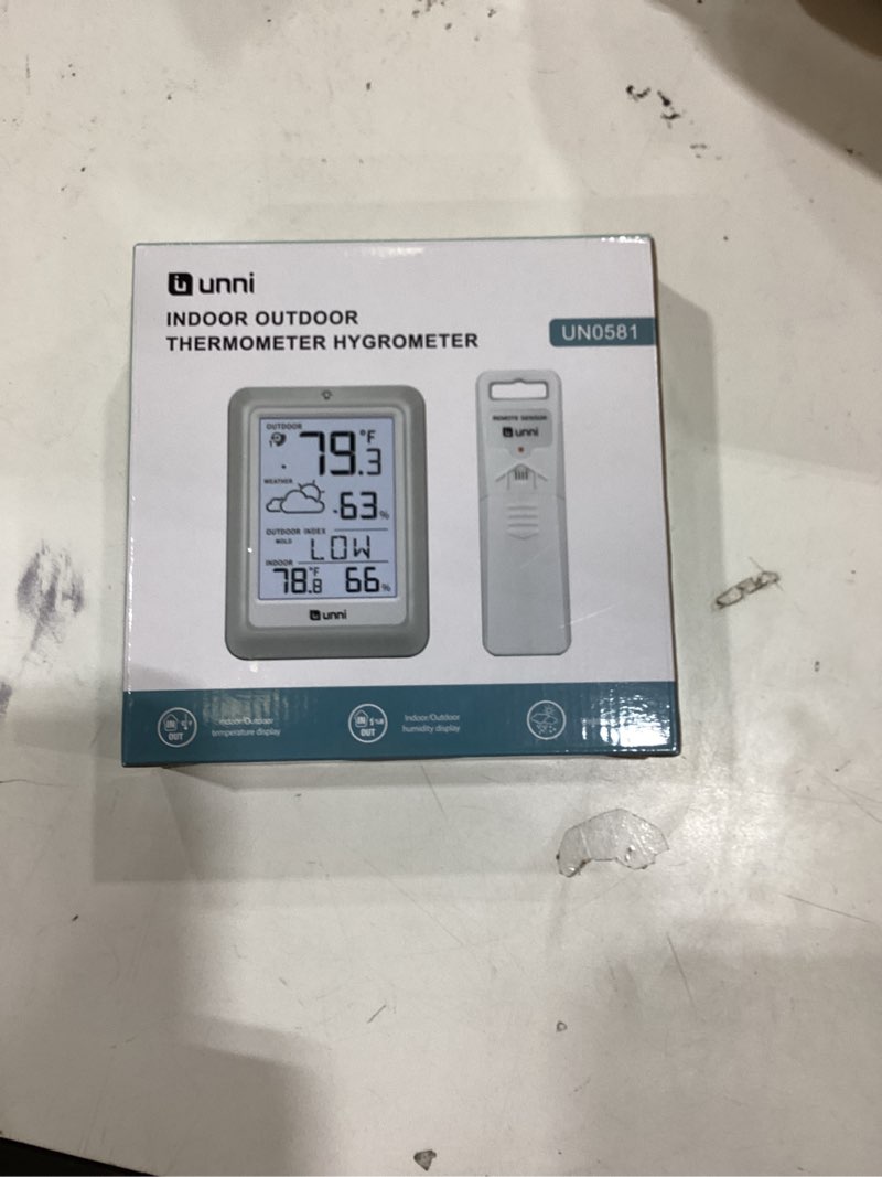 Condition photo showing New/Like New for Indoor Outdoor Thermometer Hygrometer Wireless Weather Station, Temperature Humidity Monitor Battery Powered Inside Outside Thermometers with 330ft Range Remote Sensor and Backlight Display White+Grey