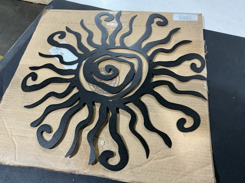 Condition photo showing Good Condition for Riverside Designs Wacky Sun Metal Wall Art Outdoor Decor - 18 Inches Rust Proof Wall Sculpture - Ideal for Garden, Home, Farmhouse, Patio and Bedroom - Made in USA (18", Black)